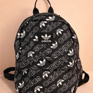 adidas Black & White Logo Print Backpack